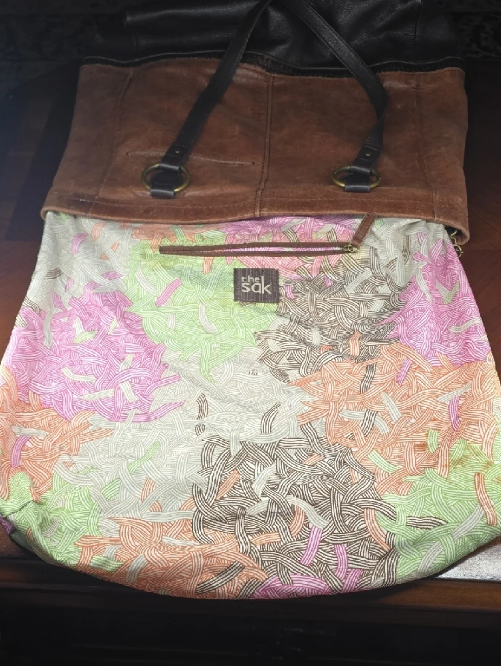 The Sak Two-Tone Brown Leather Tote with Dark Trim - Picture 8 of 11